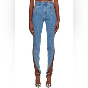 MUGLER Nude Sheer Paneled Blue Paneled Jeans FR Size 36 / US 4 NWT